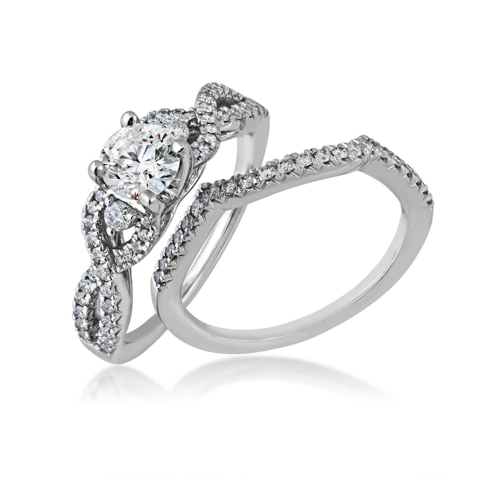Noventa 1-1/4 ct. tw Round Diamond Wedding Set with Infinity Inspired Band in 14K White Gold front view