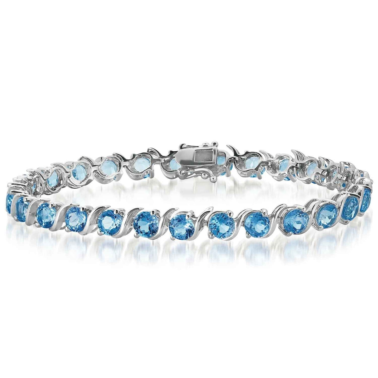 Genuine Round Blue 5mm Topaz Bracelet in Sterling Silver