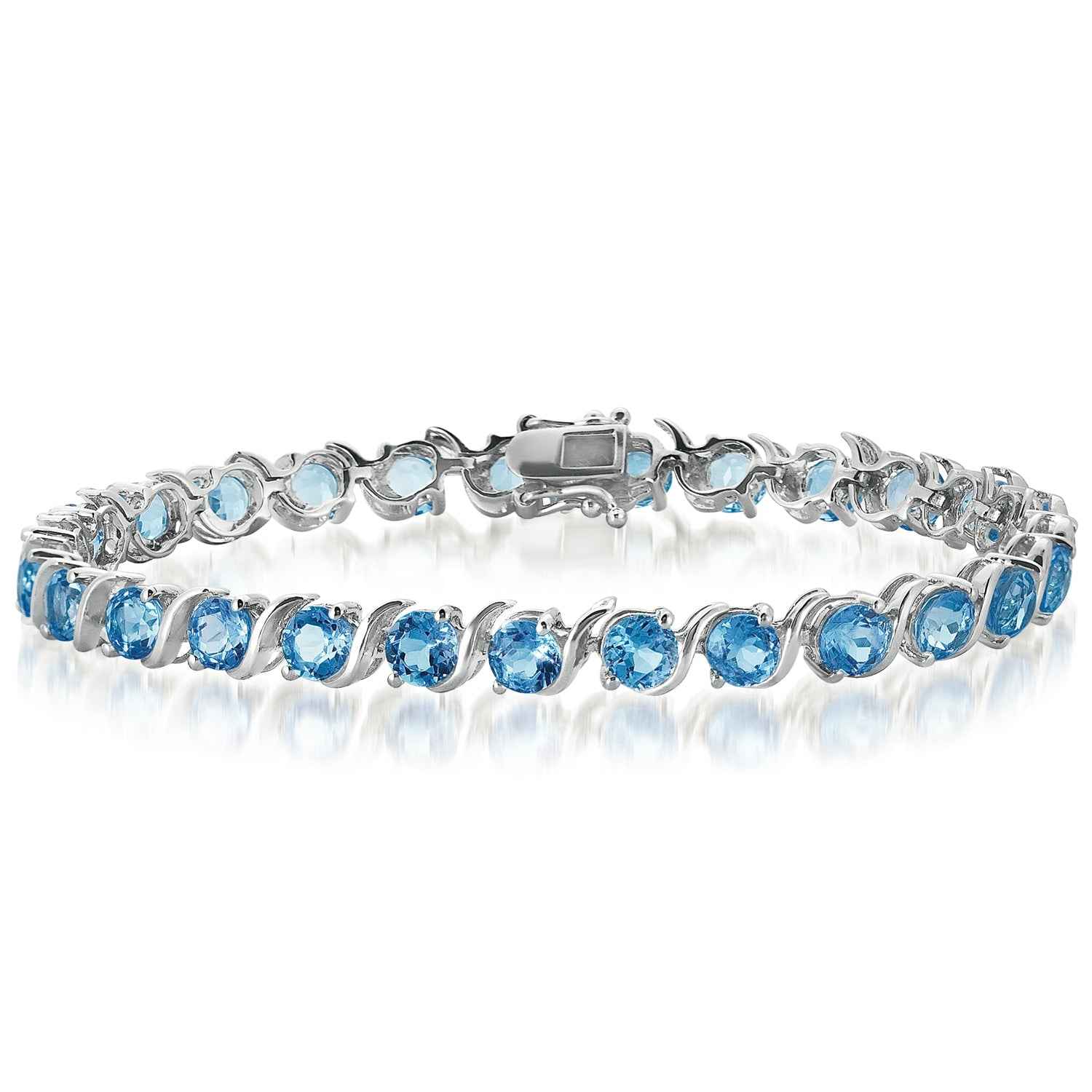 Genuine Round Blue 5mm Topaz Bracelet in Sterling Silver