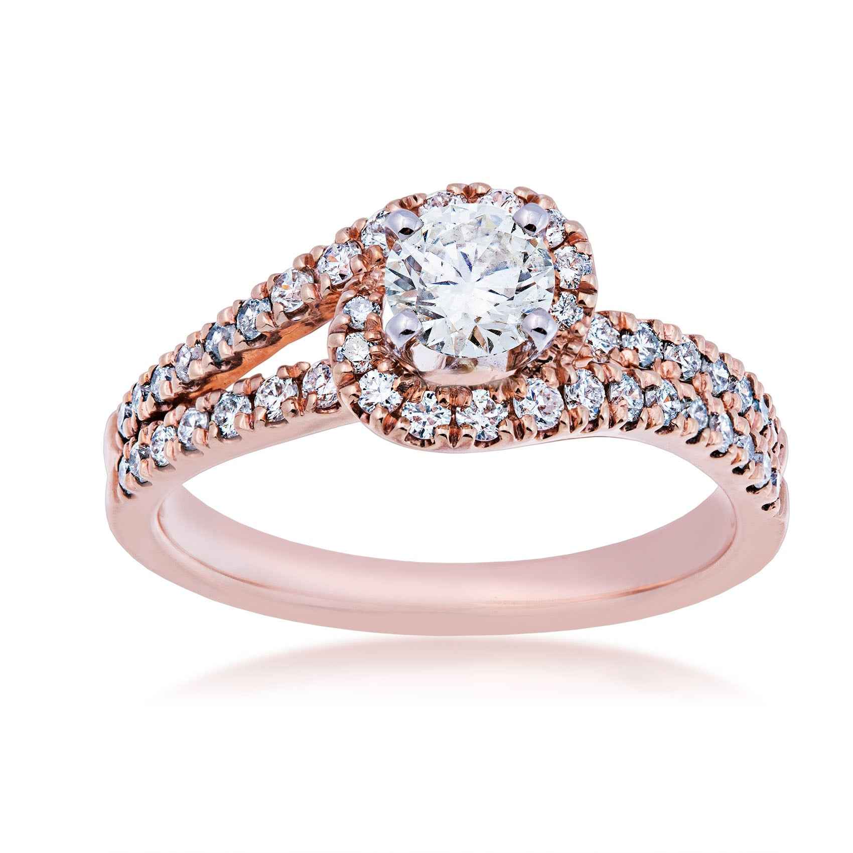1 ct. tw. Round Brilliant Diamond Engagement Ring with Spiraled Halo & Split Shank Band in 14K Pink Gold