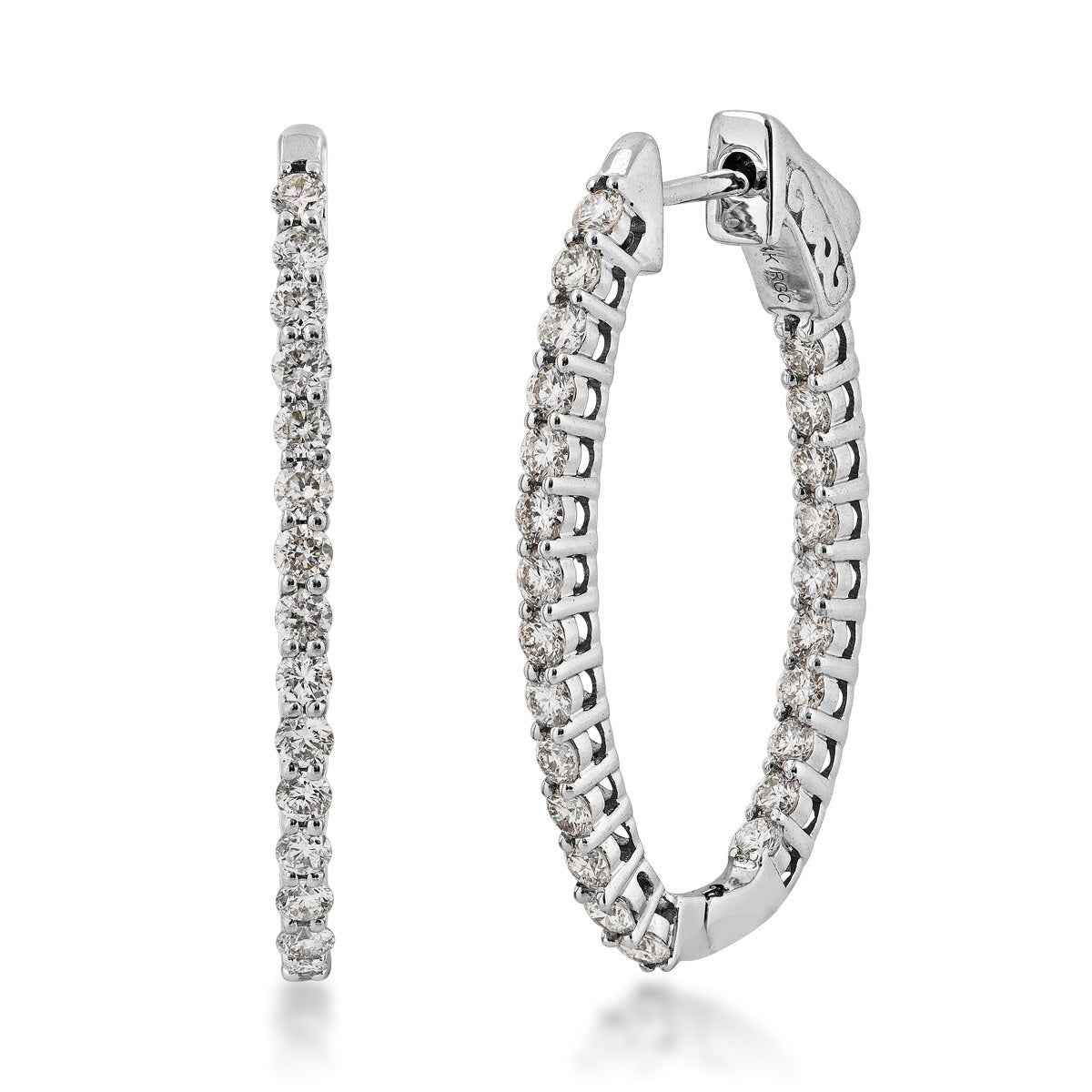 1-1/2 ct. tw. Diamond Inside Out Oval Hoop Earrings in 14K White Gold