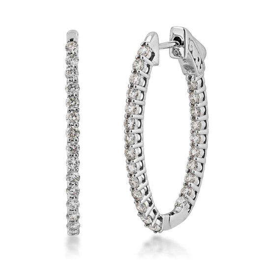 1-1/2 ct. tw. Diamond Inside Out Oval Hoop Earrings in 14K White Gold