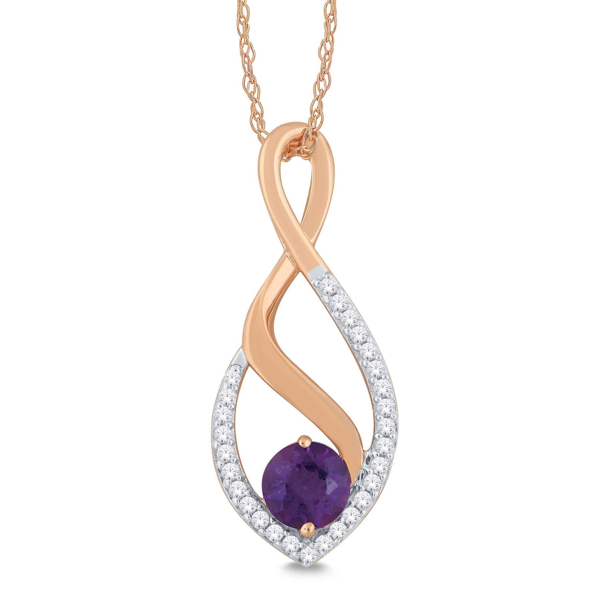 Amethyst and .08 ct. tw. Diamond Fashion Twist Pendant in 10K Pink Gold