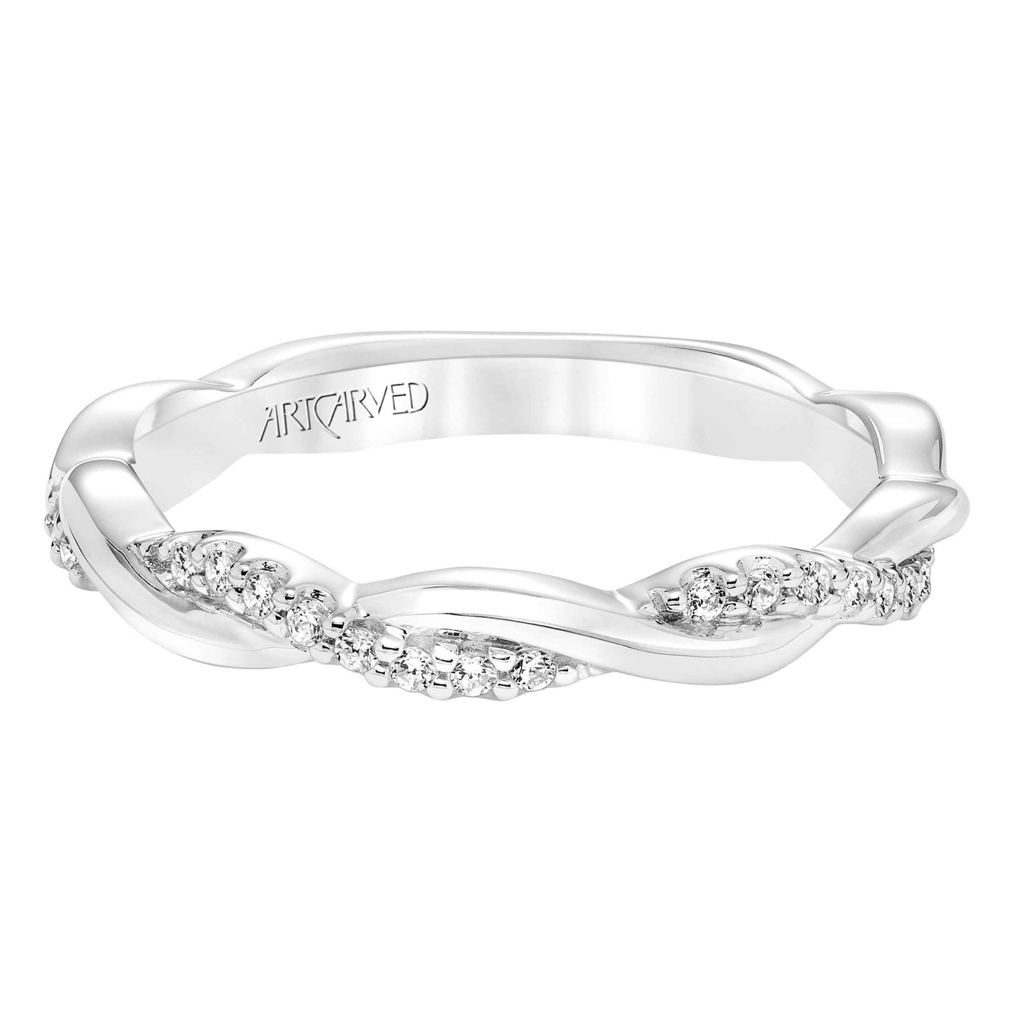ArtCarved Contemporary .13 ct. tw. Diamond and Gold Twist Wedding Band in 14K White Gold