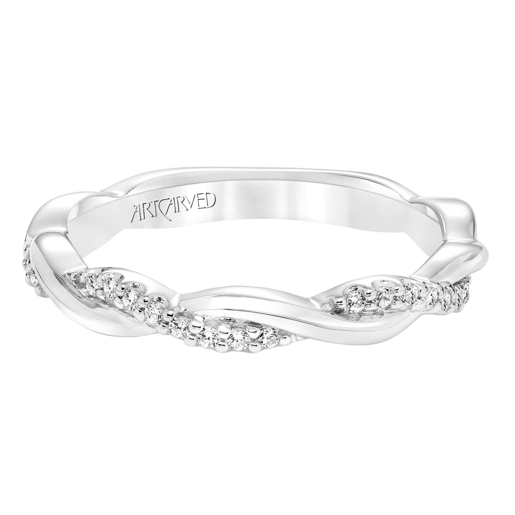 ArtCarved Contemporary .13 ct. tw. Diamond and Gold Twist Wedding Band in 14K White Gold