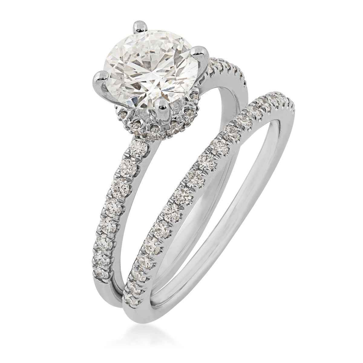 Adamante 1-3/4 ct. tw. Round Lab-Grown Diamond Wedding Set in 14K White Gold close-up detail