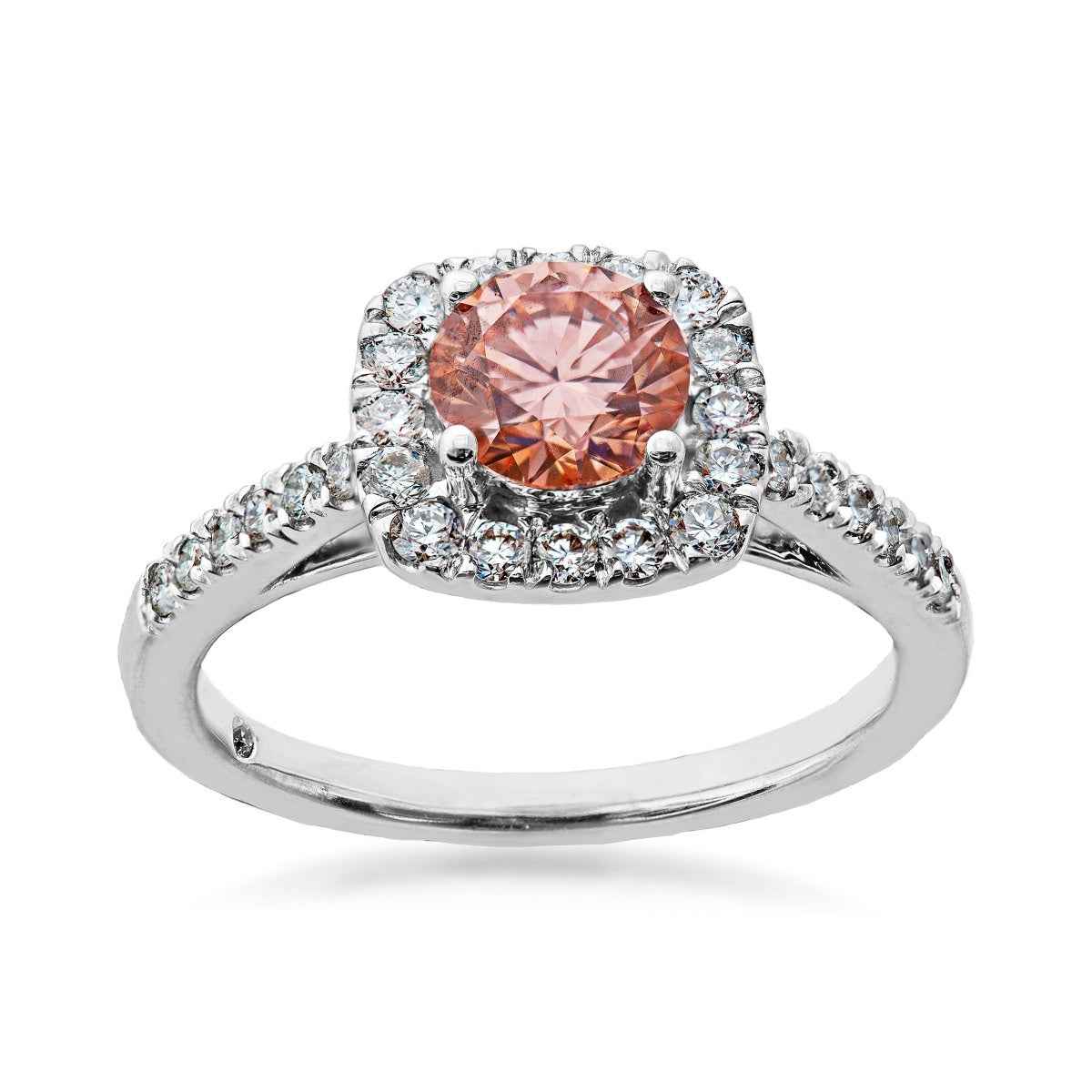 Adamante 1-1/2 ct. tw. Round Treated Pink and White Lab-Grown Diamond Engagement Ring with Halo in 14K White Gold