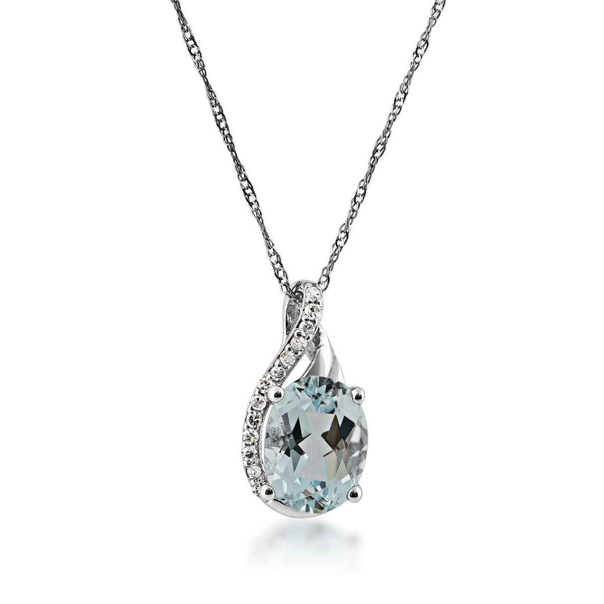 Oval Aquamarine and Diamond Pendant in 10K White Gold