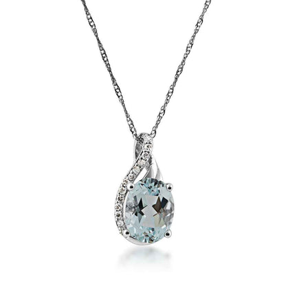 Oval Aquamarine and Diamond Pendant in 10K White Gold