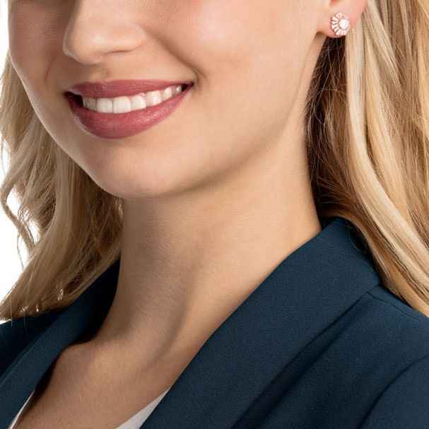 Swarovski Sunshine Collection white Crystal Earrings in Rose Plating front view