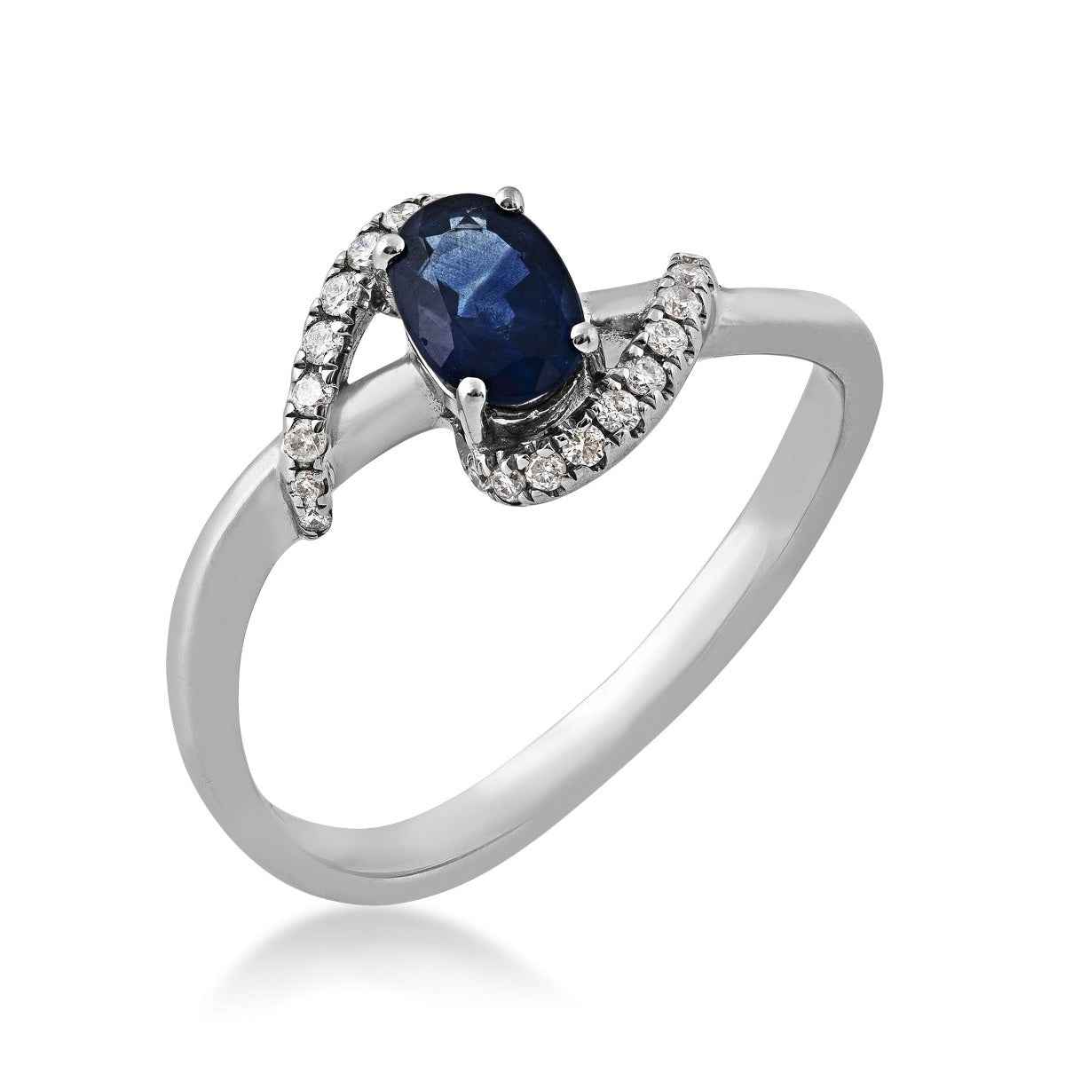 Oval Sapphire and 1/10 ct. tw. Diamond Bypass Ring in 10K White Gold front view