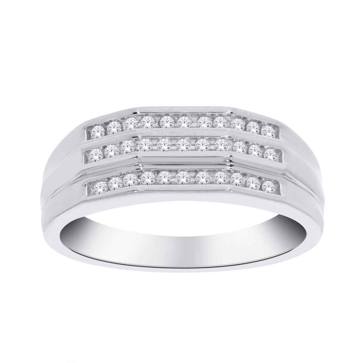 1/4 ct. tw. Men's 3 Row Diamond Wedding Band in 10K White Gold