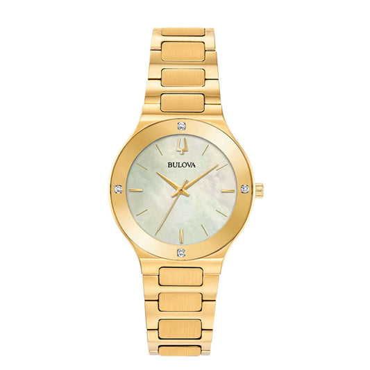 Bulova Ladies' Millenia Stainless Steel Watch with Champagne Mother-of-Pearl Dial and Gold-Tone Band