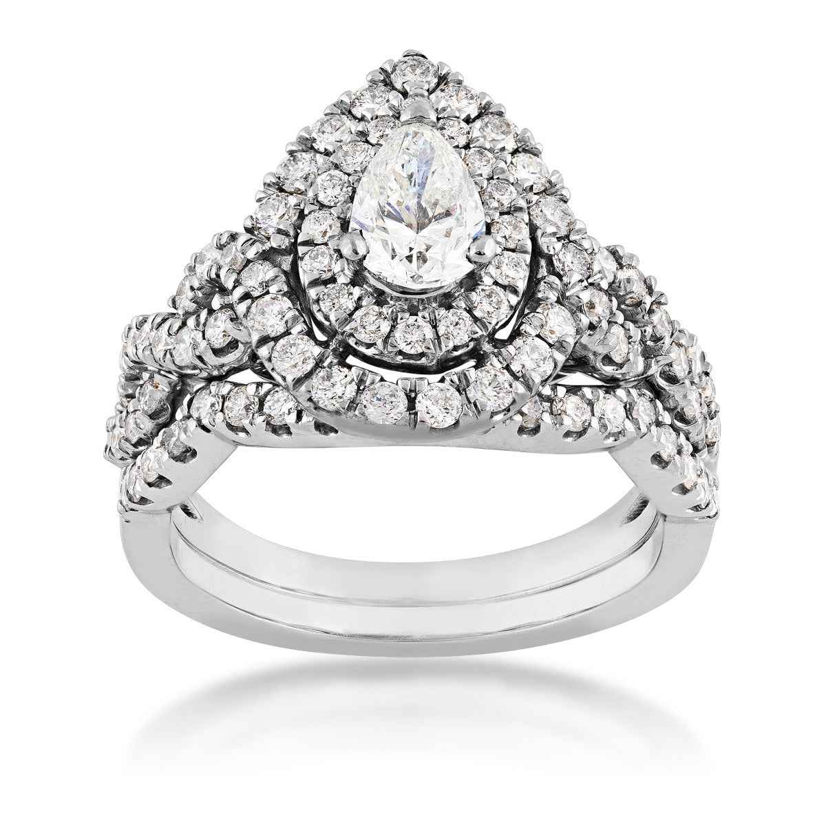 Amaura 1-1/2 ct. tw. Pear Diamond Double Halo Infinity Band Wedding Set in 14K White Gold