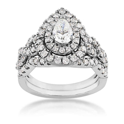 Amaura 1-1/2 ct. tw. Pear Diamond Double Halo Infinity Band Wedding Set in 14K White Gold