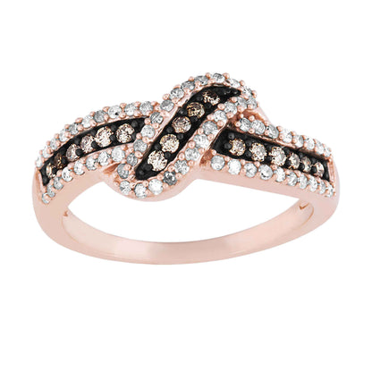 Mocha Collection 1/2 ct. tw. Round Mocha & White Diamond Fashion Ring with Black Rhodium Plating in 10K Pink Gold