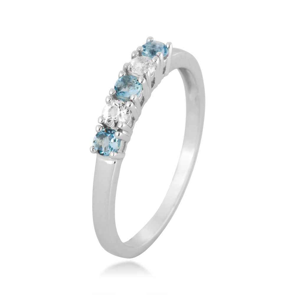 Aquamarine and White Sapphire Ring in 10K White Gold close-up detail