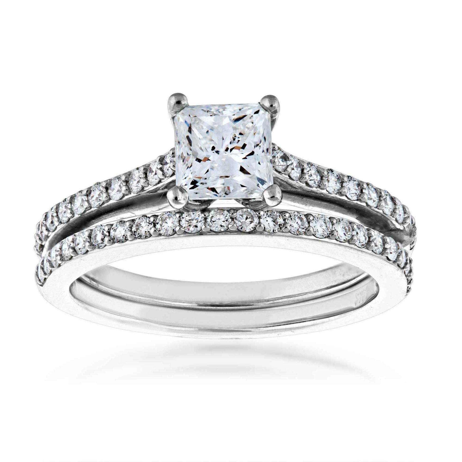Noventa 1-1/2 ct. tw. Classic Princess Cut Noventa Diamond Wedding Set in 14K White Gold