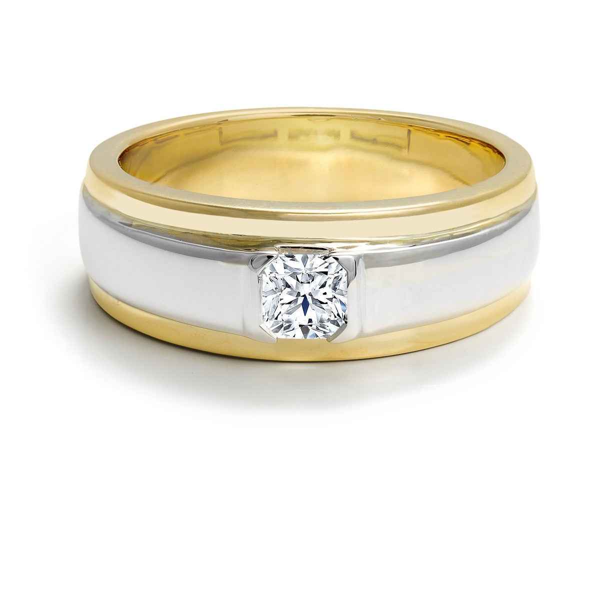 Canadian Rocks Men's 3/8 ct. tw. Ideal Cut Square Diamond Wedding Band in Polished 10K White & Yellow Gold