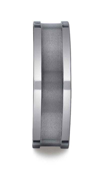 BENCHMARK Mens 7MM Tungsten Wedding Band with Brushed Center front view