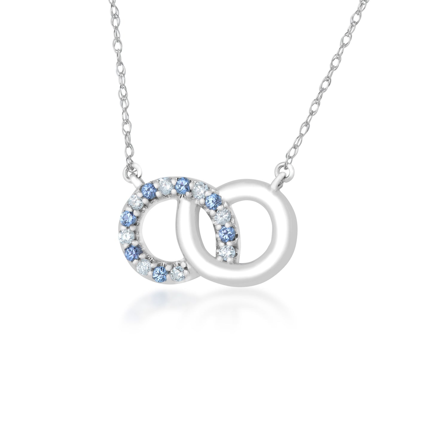 Yogo Round Sapphires and 1/10 ct. wt. Diamondnecklace in 10K white gold