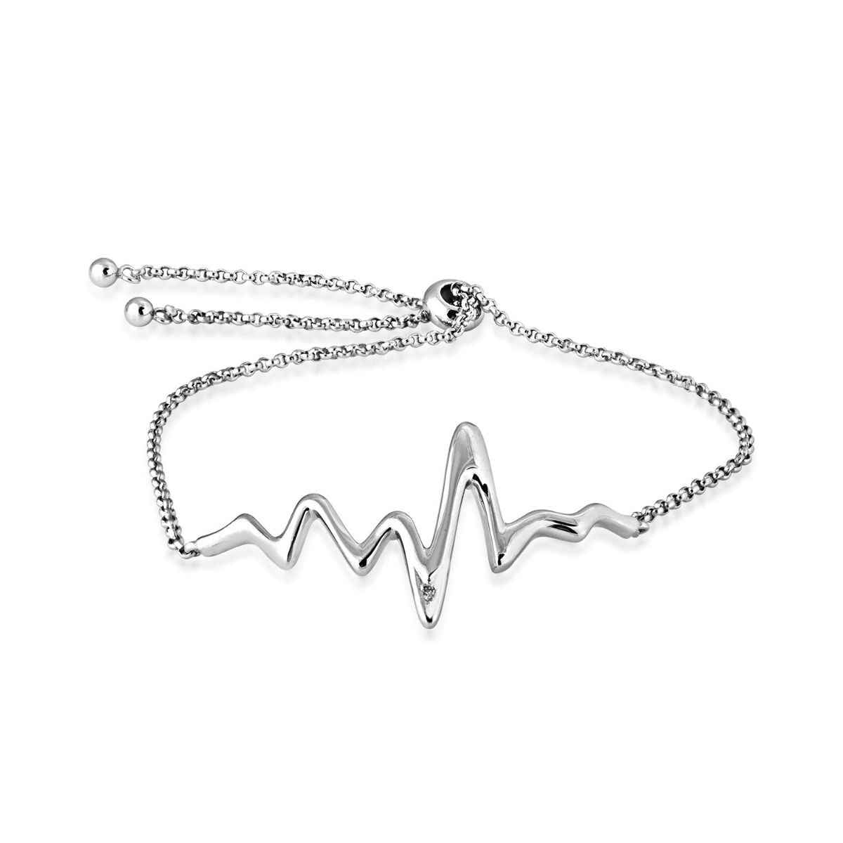 1/200 ct. tw. Diamond Heartbeat Bolo Bracelet in Sterling Silver