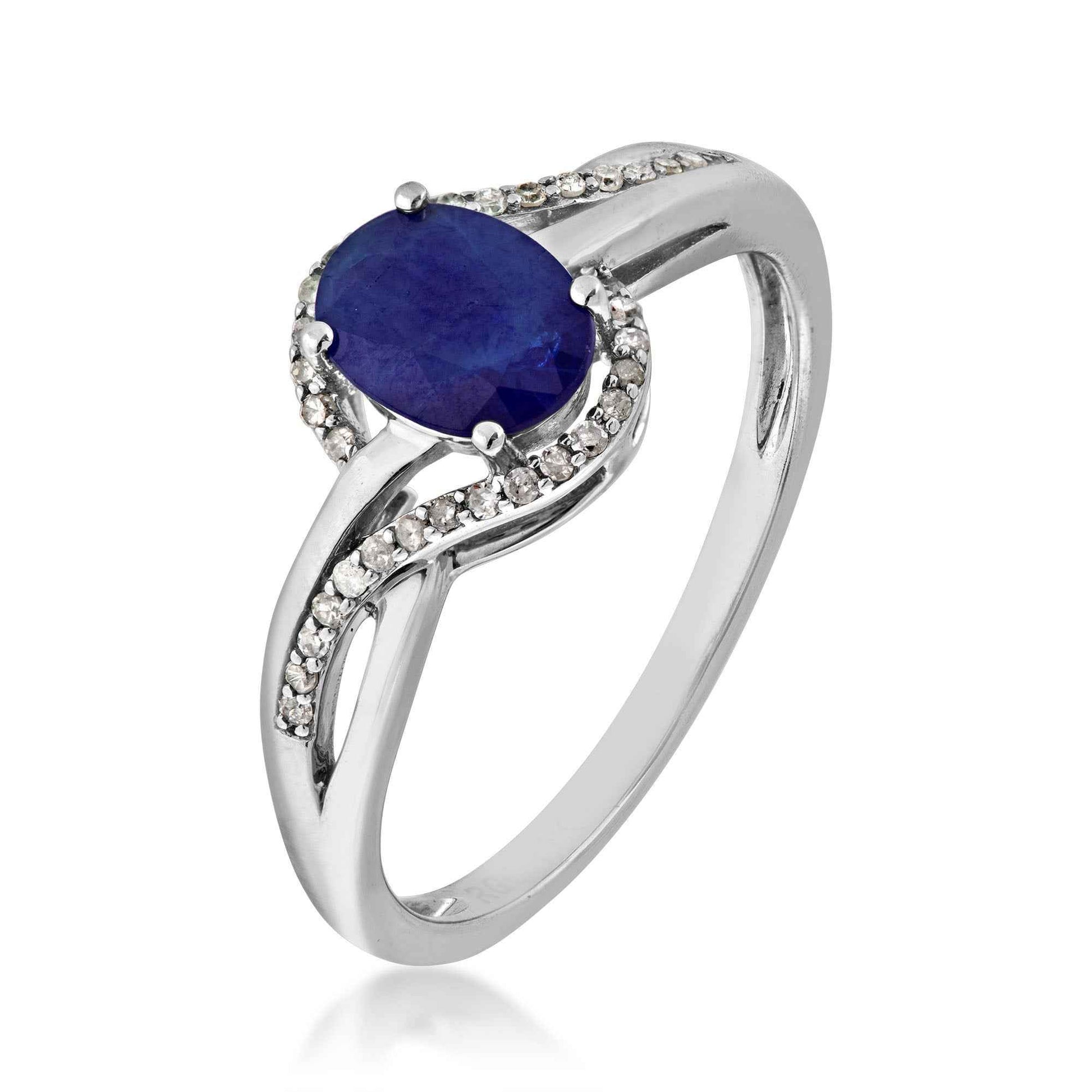 Ladies' Sapphire and Diamond Double Swirl Ring in 10K White Gold