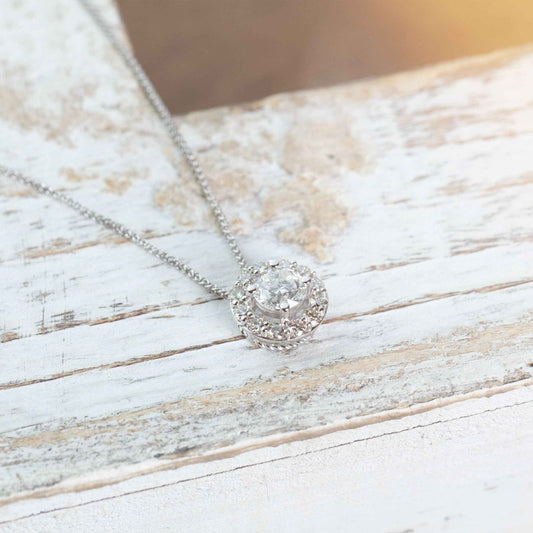 1-1/2 ct. tw. Round Brilliant Diamond Halo Pendant in 10K White Gold side profile