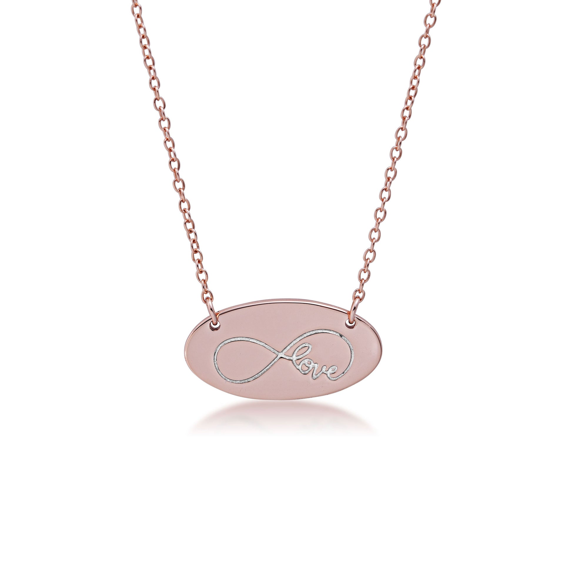 Infinity 'Love' Medallion Necklace in Rose Plated Sterling Silver