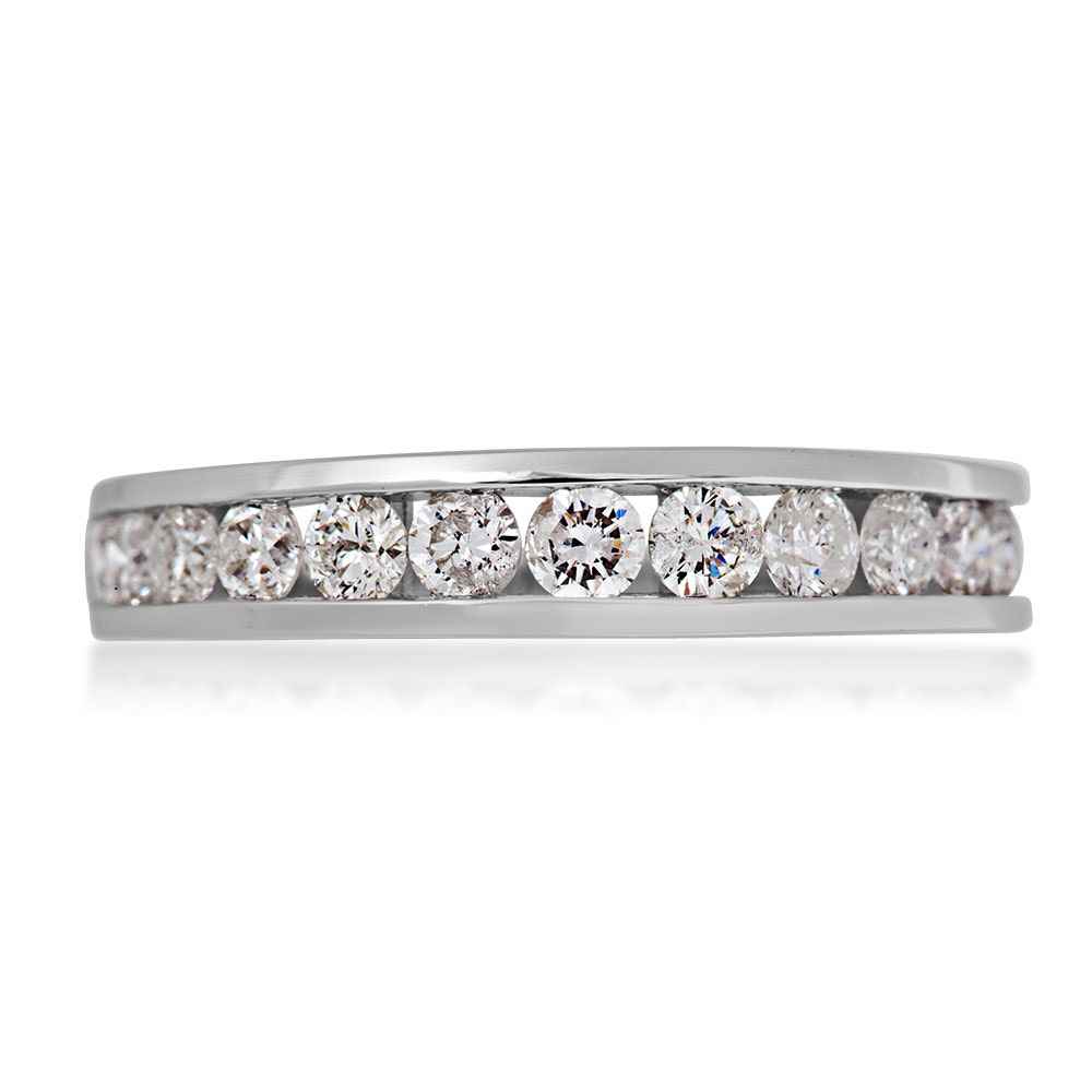 1 ct. tw. Round Diamond Channel Set Anniversary Ring in 10K White Gold front view