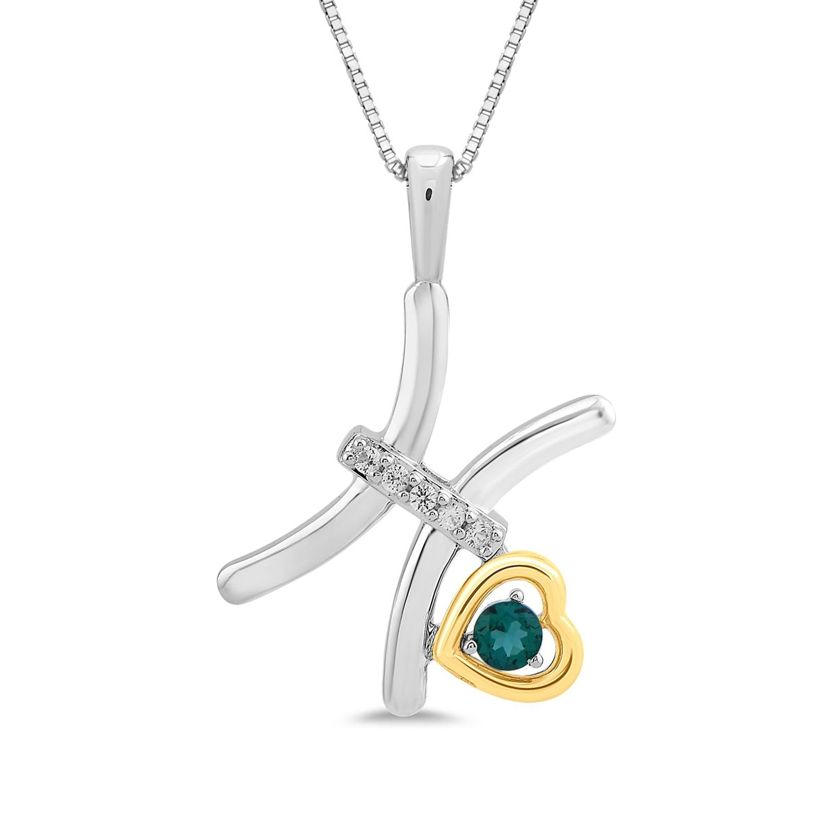 Created Emerald & White Sapphire Pisces Zodiac Pendant in Sterling Silver & 10K Yellow Gold Plating