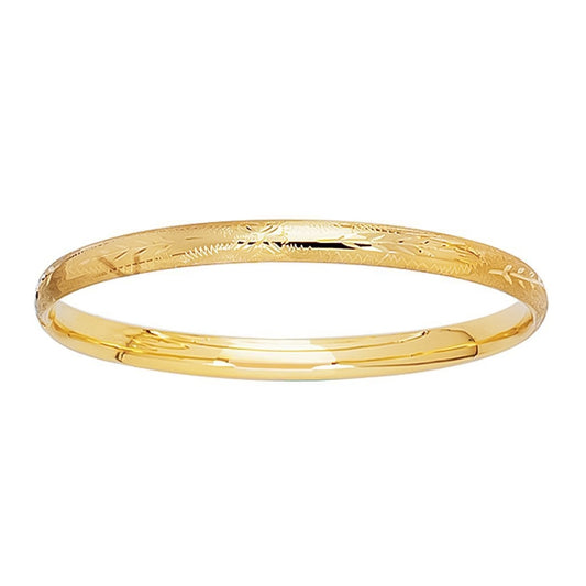 Children's Leaf & Florentine Finish Bangle Bracelet in 14K Yellow Gold