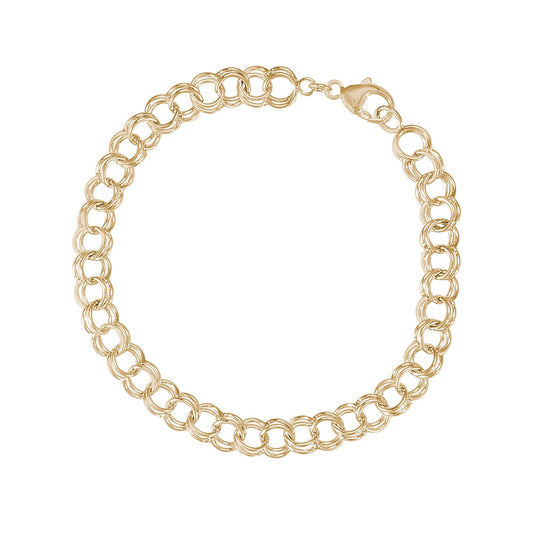 7-inch Double Link Charm Bracelet in 14K Yellow Gold