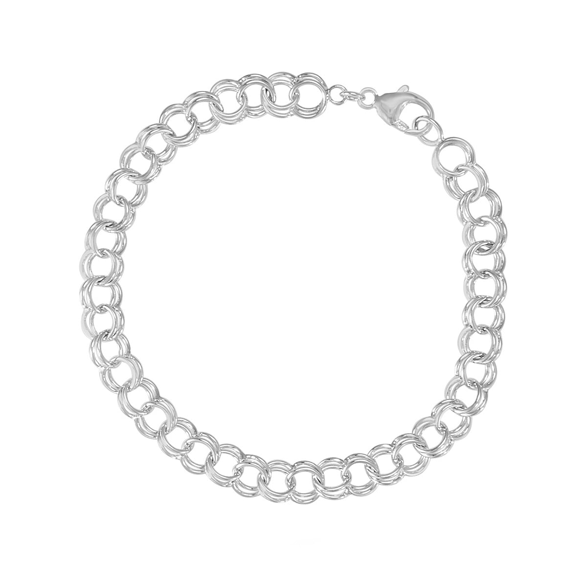 7-inch Double Link Charm Bracelet in Sterling Silver