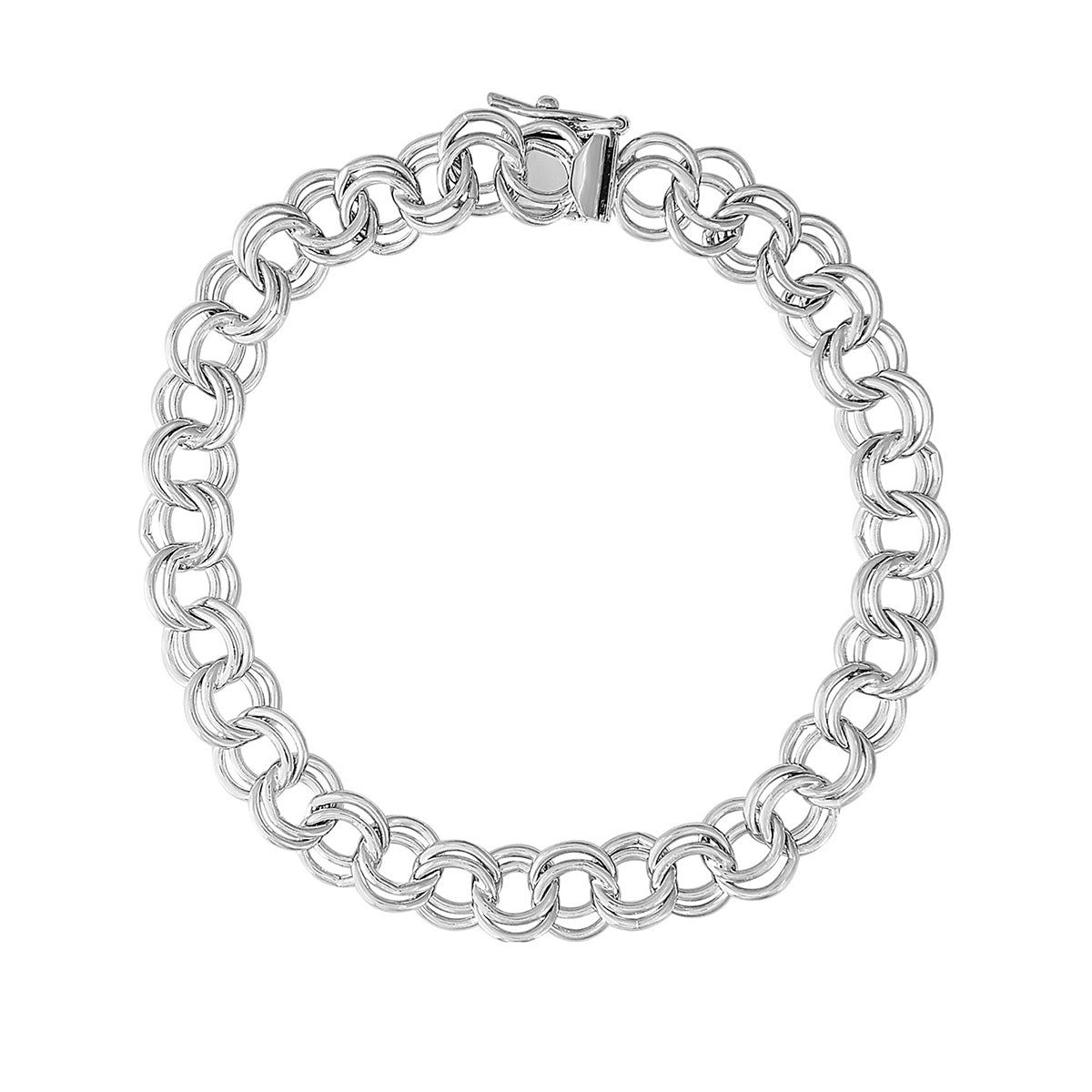 7-inch Large Double Link Charm Bracelet in Sterling Silver