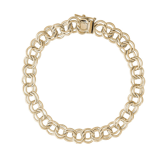 8-inch Large Double Link Charm Bracelet in 14K Yellow Gold