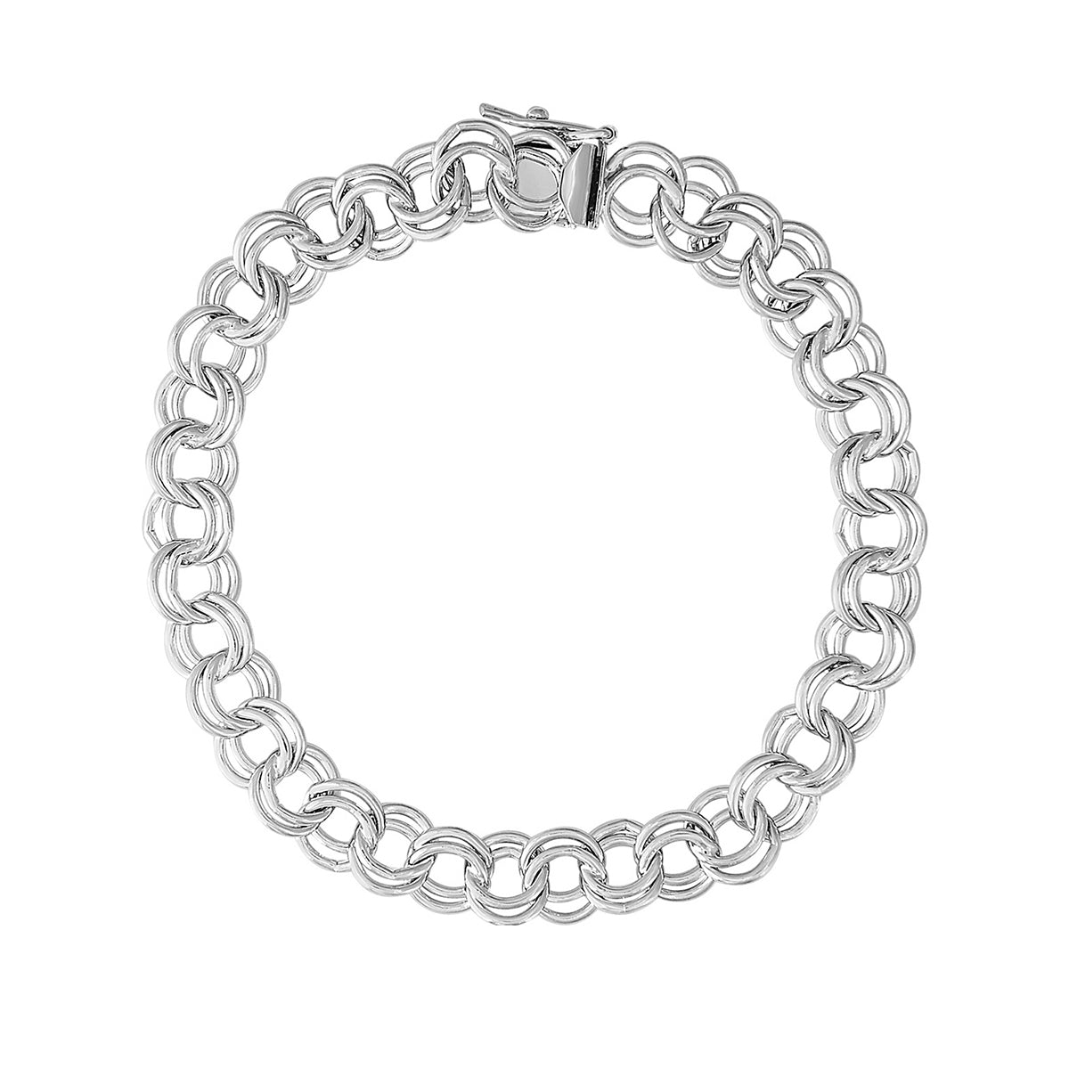 8-inch Large Double Link Charm Bracelet in Sterling Silver