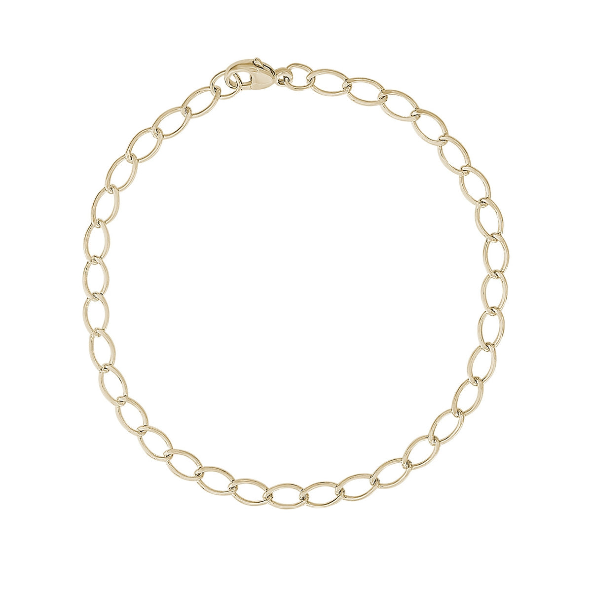 7-inch Petite Elongated Oval Link Charm Bracelet in 14K Yellow Gold