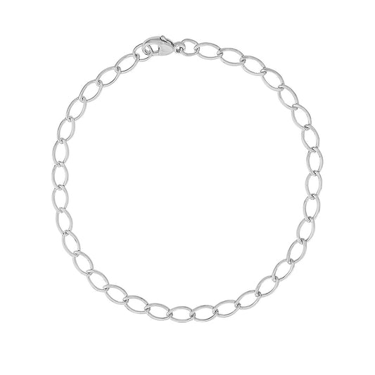 7-inch Petite Elongated Oval Link Charm Bracelet in Sterling Silver