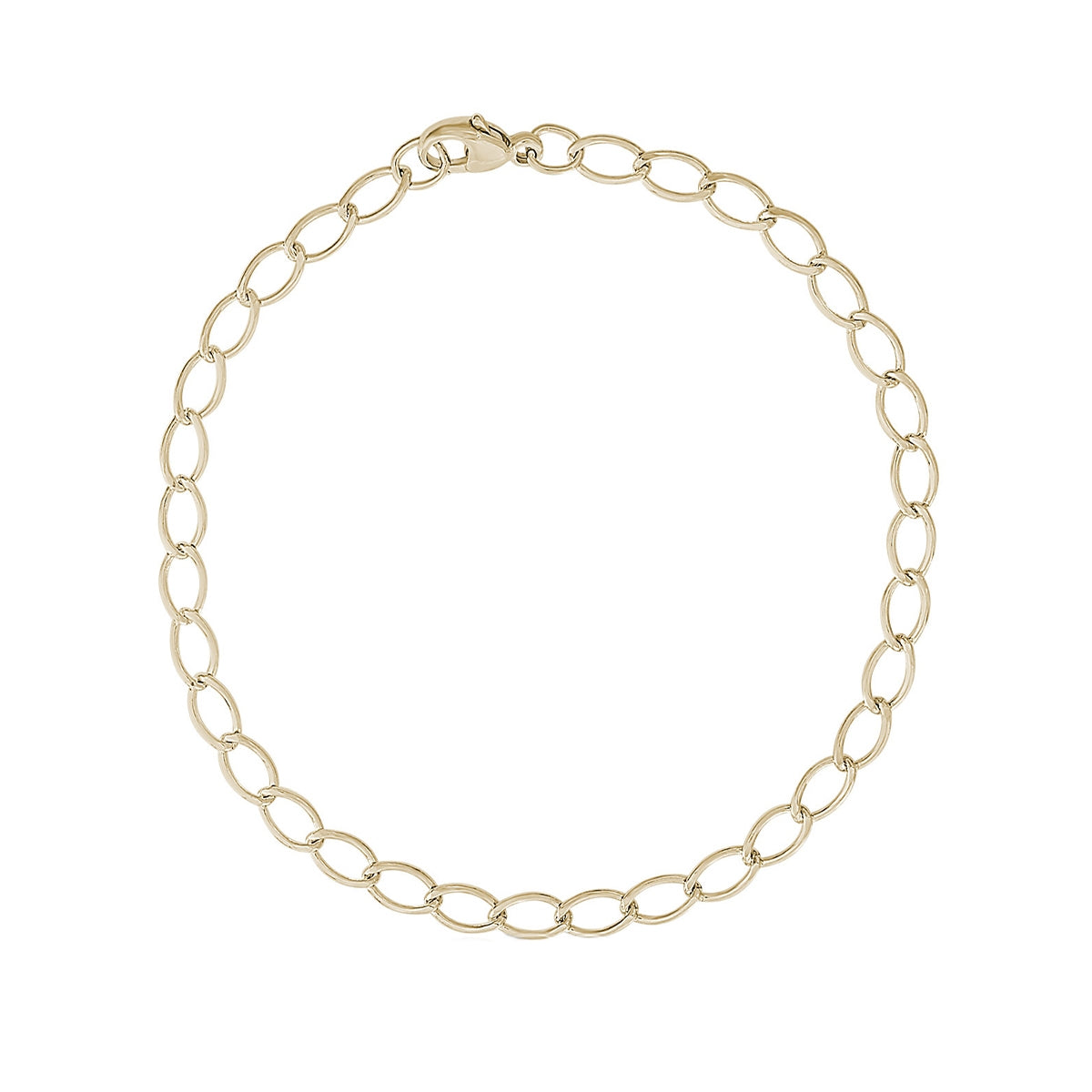 8-inch Petite Elongated Oval Link Charm Bracelet in 14K Yellow Gold