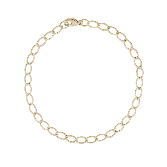 8-inch Petite Elongated Oval Link Charm Bracelet in 14K Yellow Gold