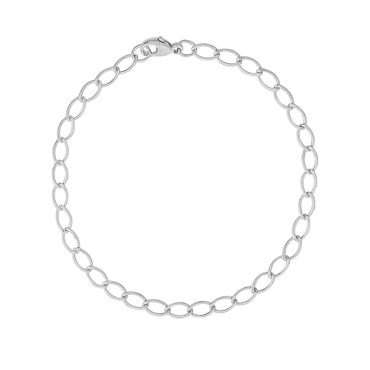 8-inch Petite Elongated Oval Link Charm Bracelet in Sterling Silver