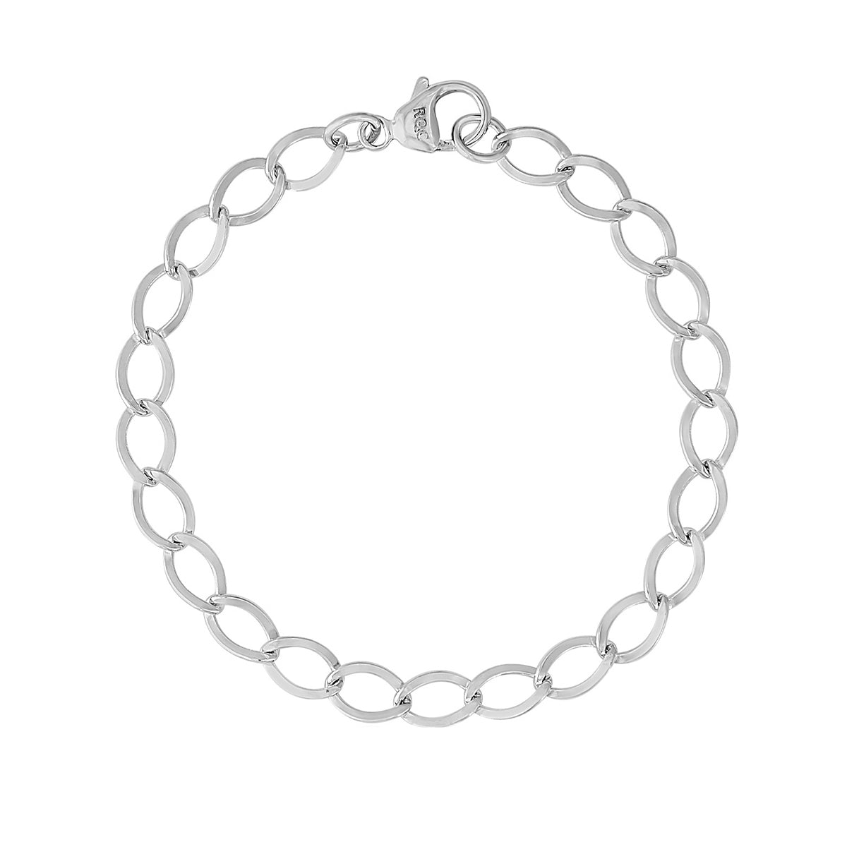 7-inch Elongated Oval Link Charm Bracelet in Sterling Silver