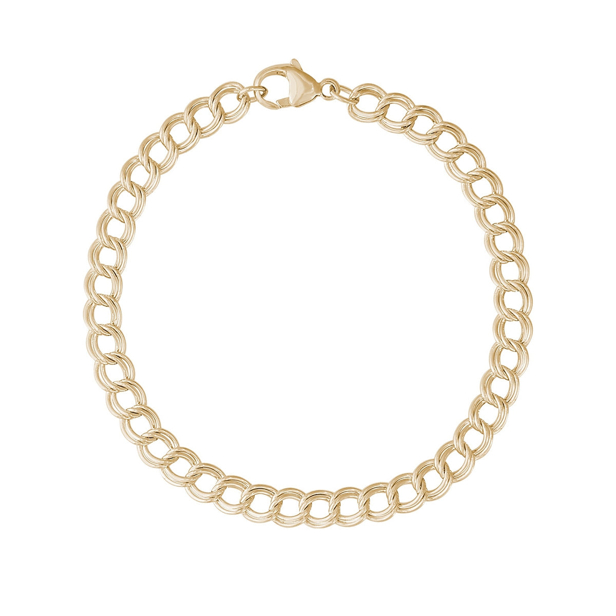 7-inch Petite Double Link Dapped Curb Charm Bracelet in 14K Yellow Gold