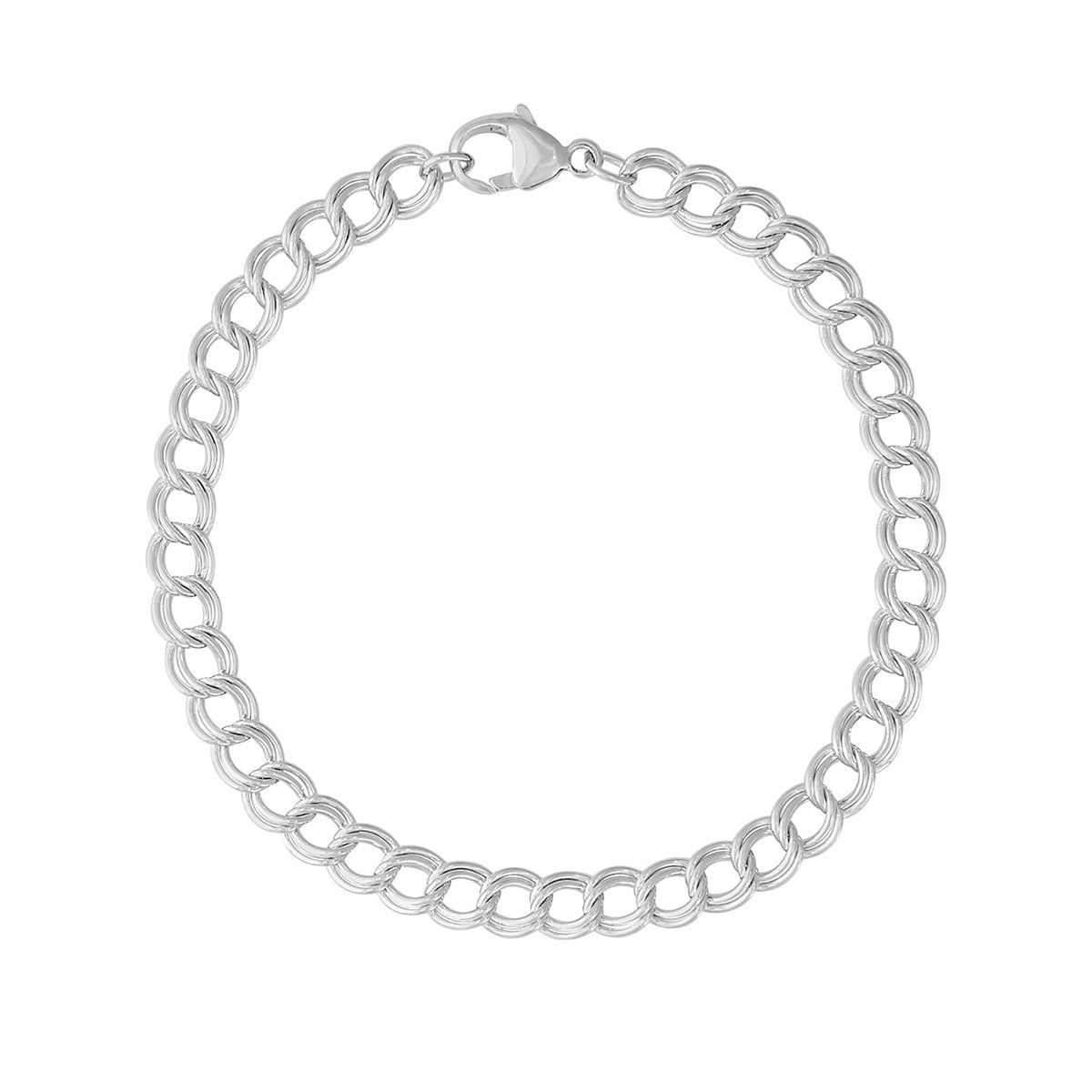 8-inch Petite Double Link Dapped Curb Charm Bracelet in Sterling Silver