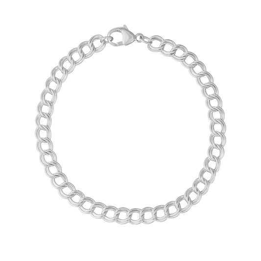 8-inch Petite Double Link Dapped Curb Charm Bracelet in Sterling Silver