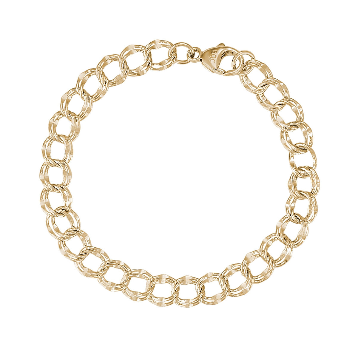 7-inch Large Double Link Dapped Curb Charm Bracelet in 14K Yellow Gold
