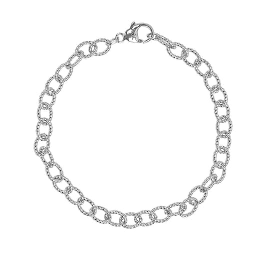 8-inch Twisted Link Charm Bracelet in Sterling Silver