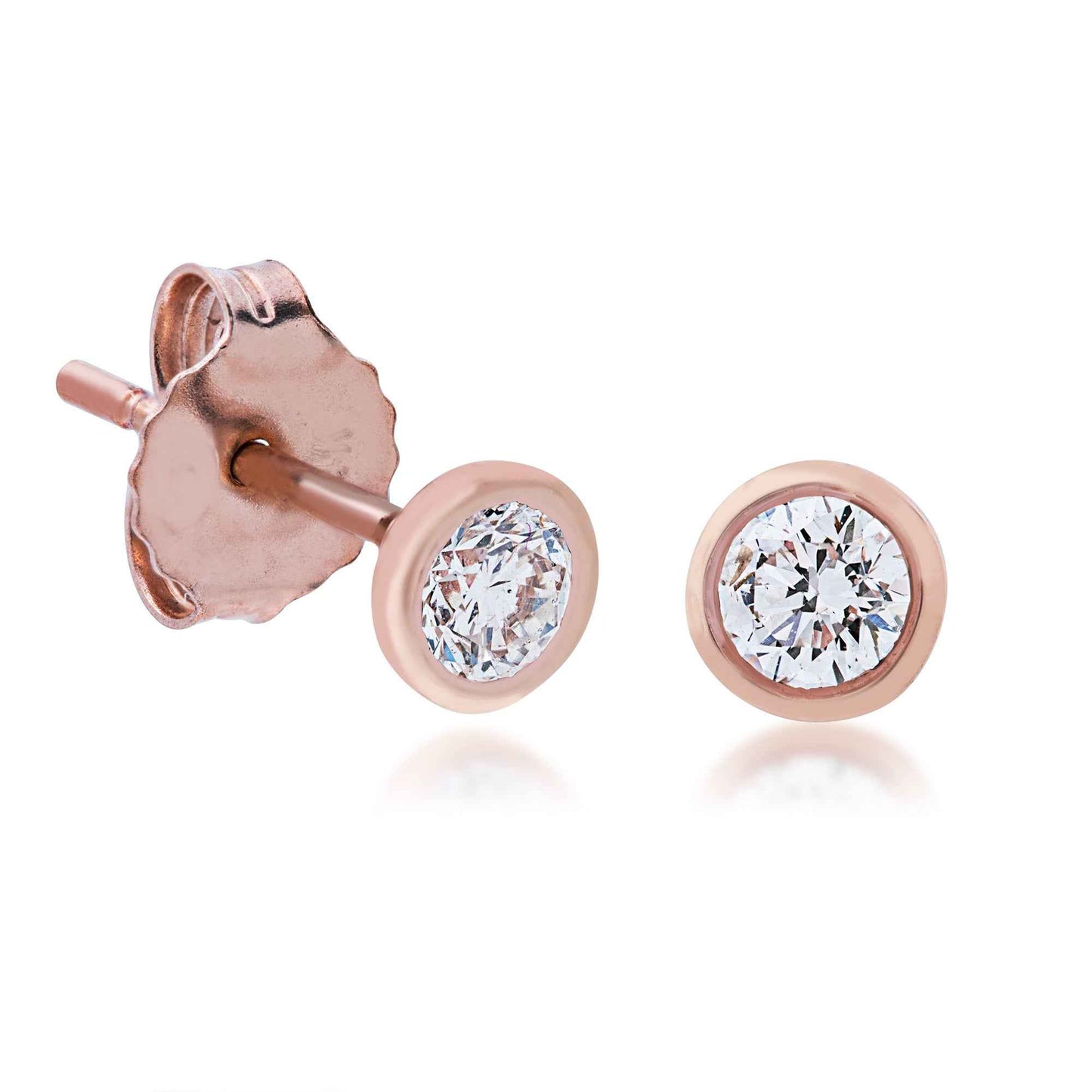 1/6 ct. tw. Round Bezel Set Diamond Earrings in 10K Pink Gold