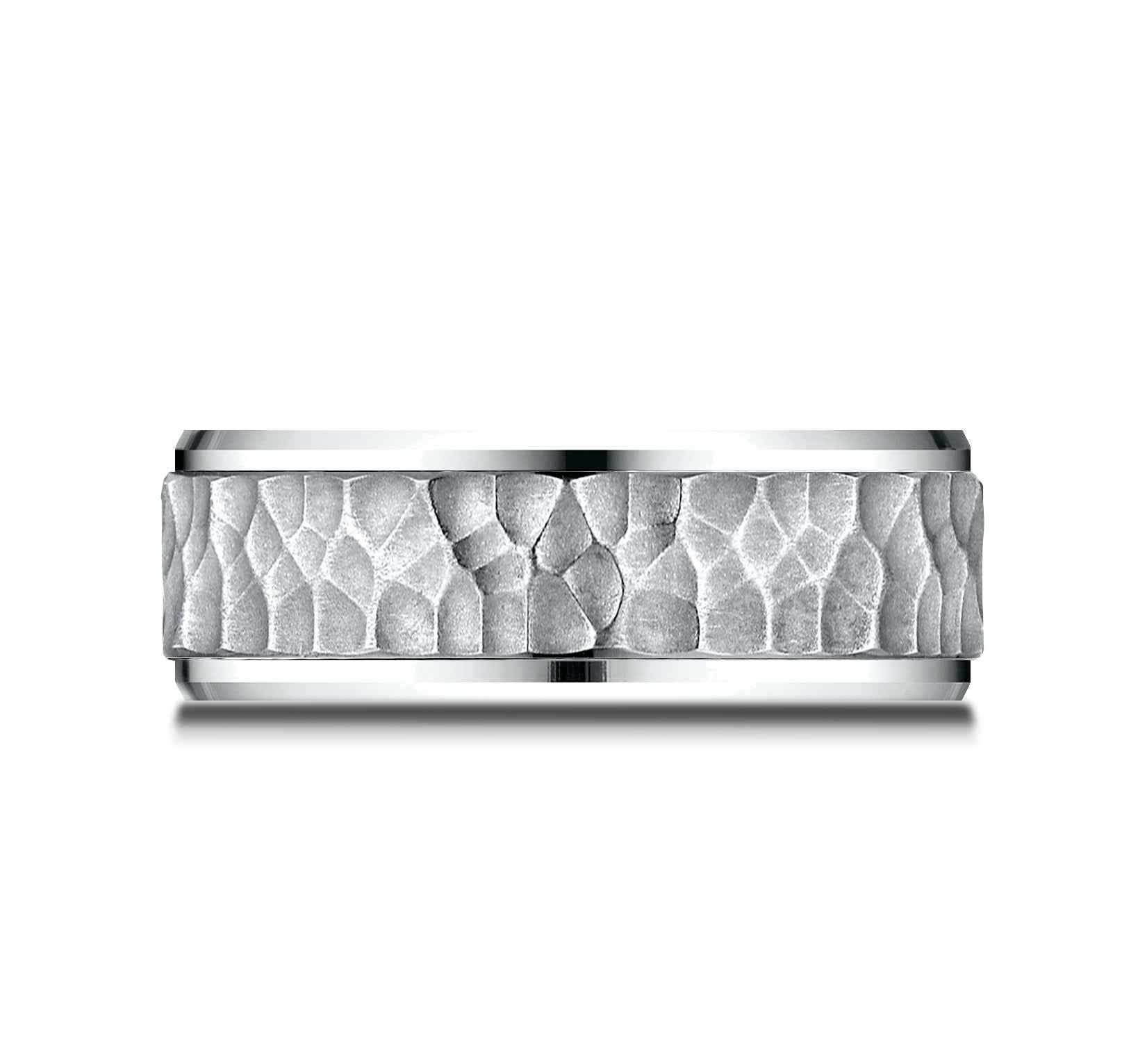 Benchmark Men's 8mm Wedding Band with Hammered Design in 10K White Gold